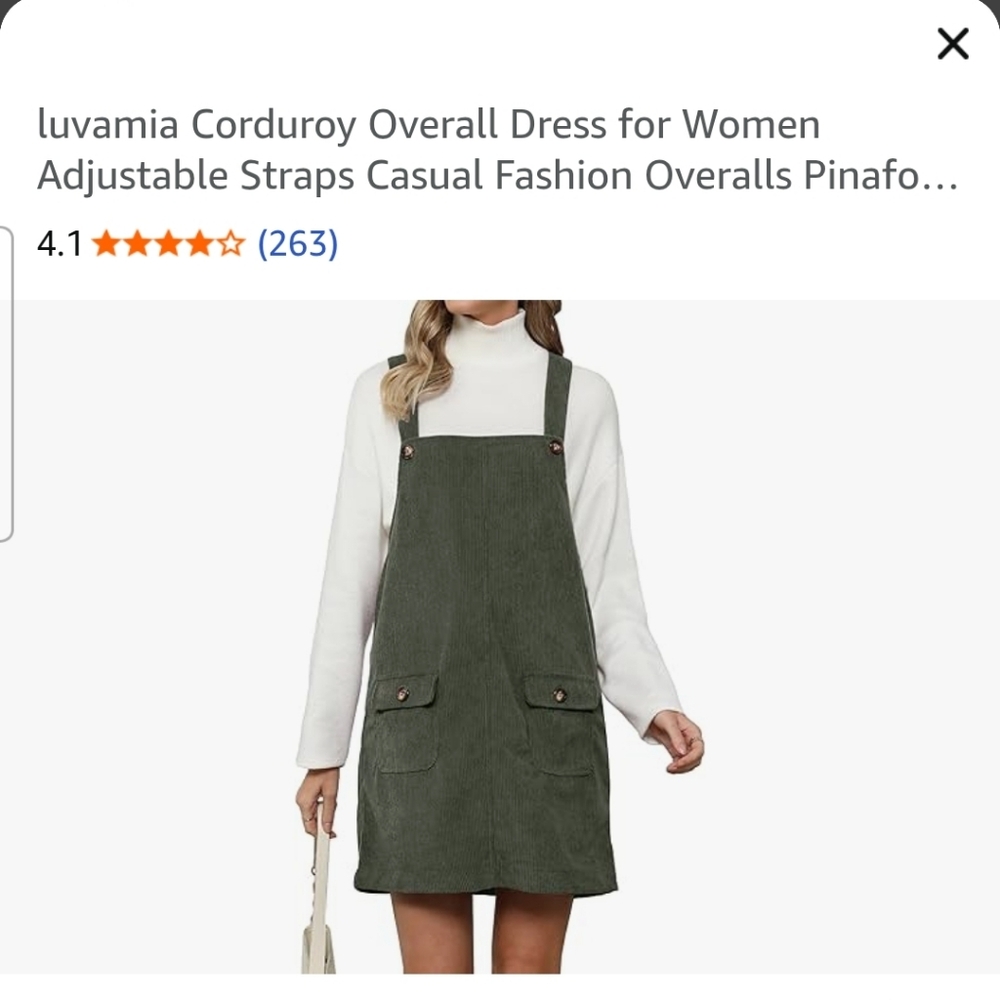 Luvamia Green Corduroy Overall Dress for Women